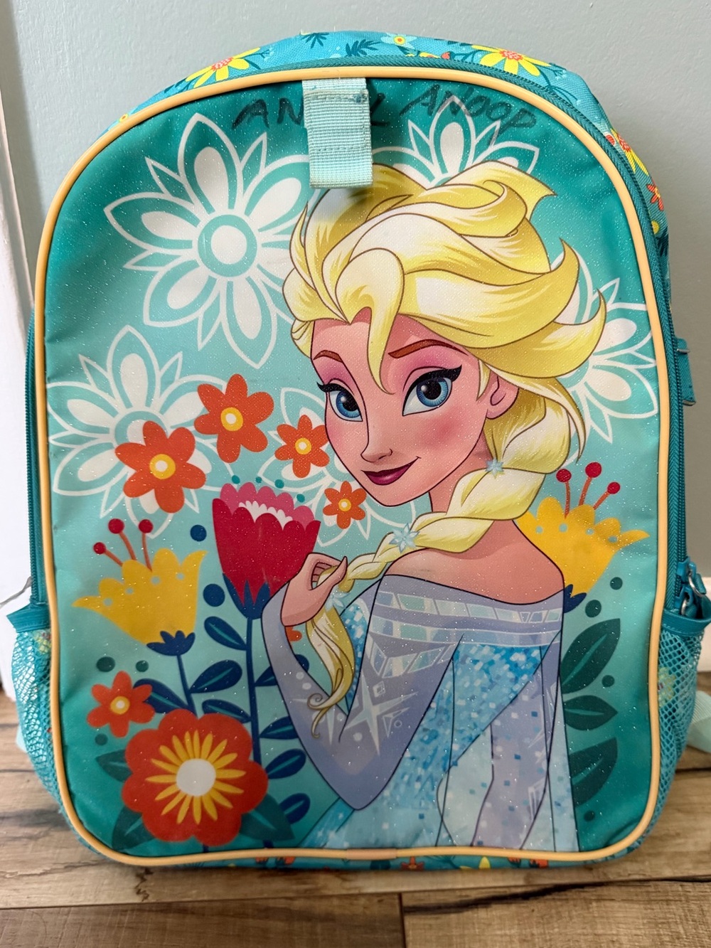 Disney Anna Floral Kids Backpack - Teal & Yellow